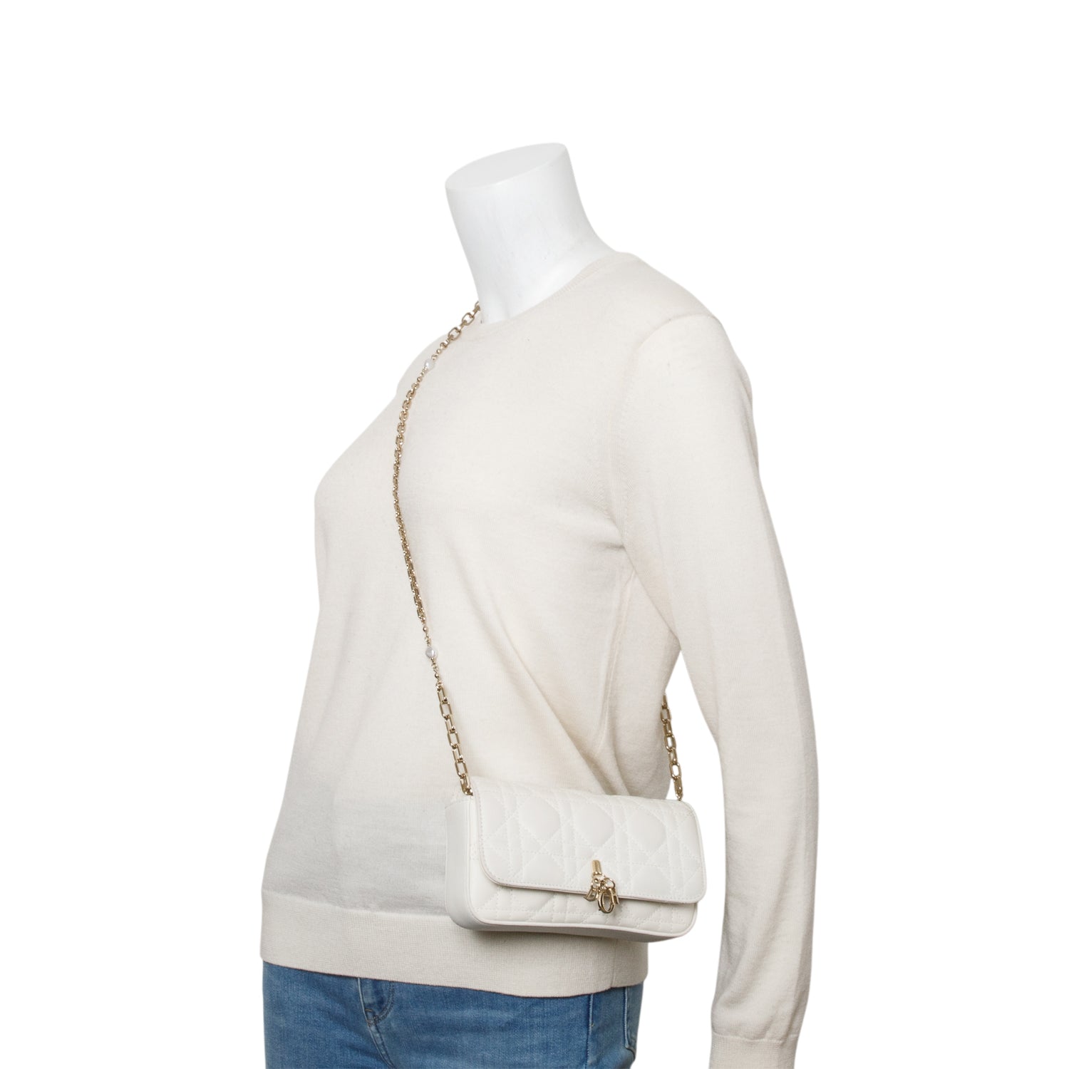 Christian Dior 2024 White Lambskin Cannage My Dior Daily Chain Pouch