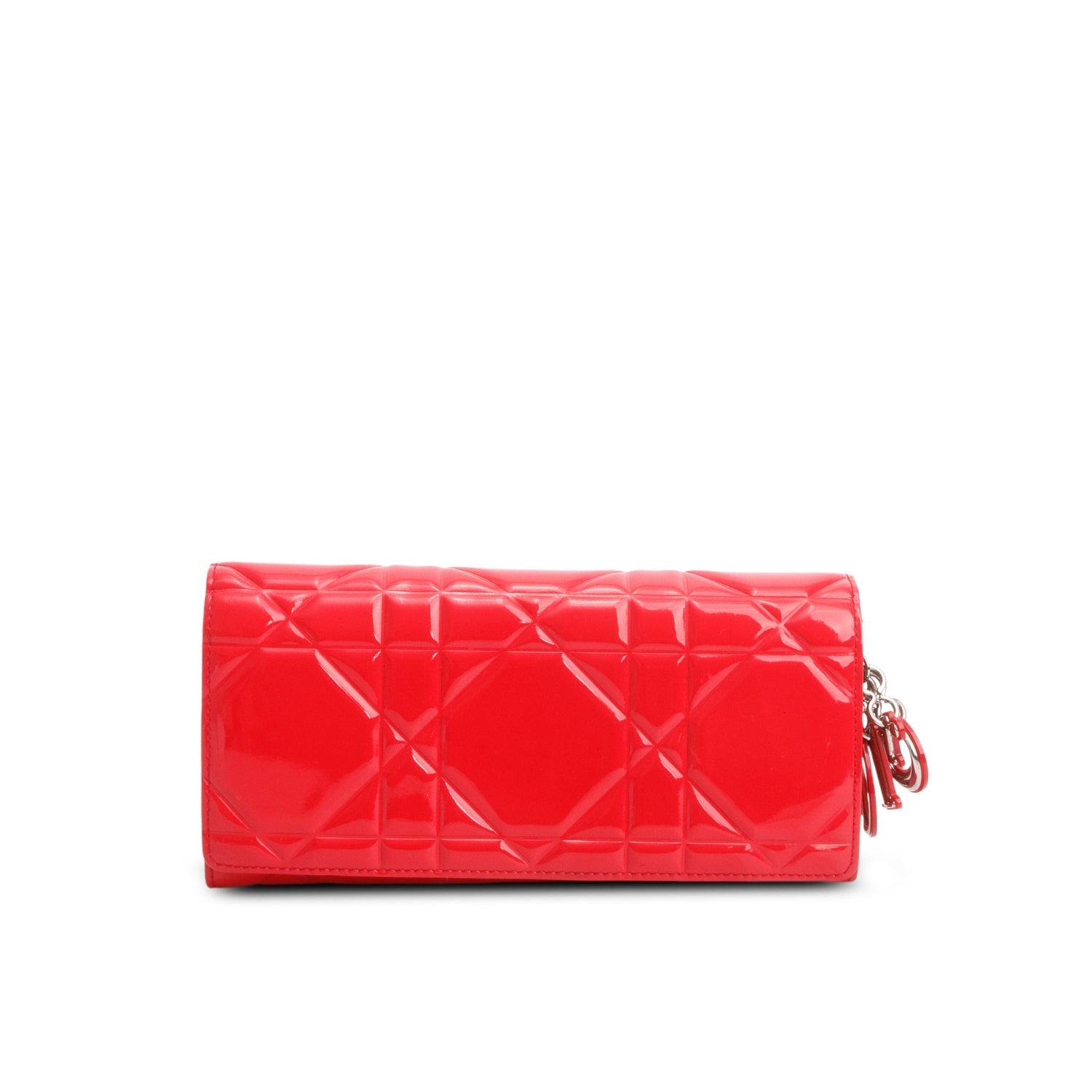 Christian Dior Red Patent Cannage Leather Lady Dior Rendezvous Wallet on Chain