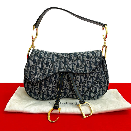 Dior Shoulder Bag leather Navy Saddle bag