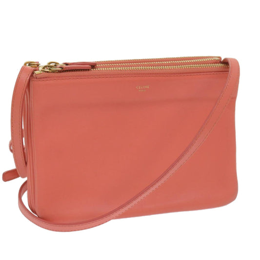 Luxury CELINE Trio Shoulder Bag Leather Pink 67657