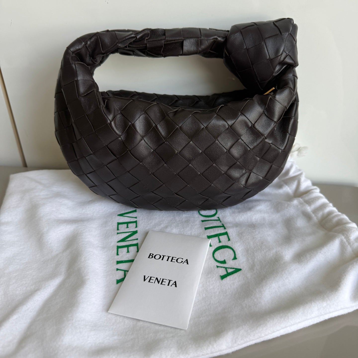 Bottega Veneta Jodie Mini Fondant Dark Chocolate Brown Lambskin Leather Clutch Bag