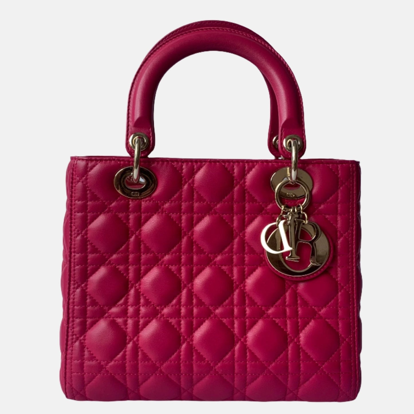 Lady Dior Medium Bag Fuchsia Cannage Lambskin Leather Gold-tone Hardware