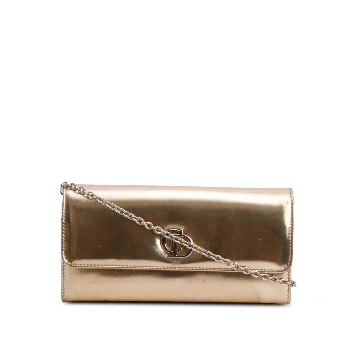 Christian Dior Gold Patent Leather Timeless Rendezvous Wallet on Chain