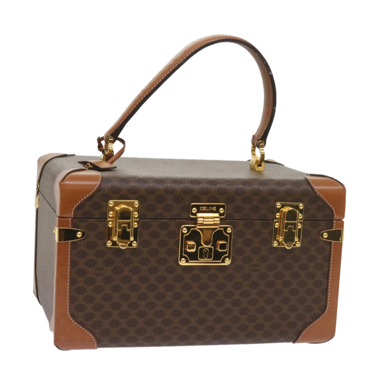 Luxury CELINE Macadam Canvas Vany Case Hand Bag PVC Brown 67848A