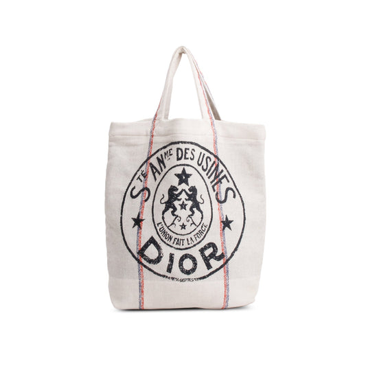 Christian Dior Beige Canvas 'L'union Fait La Force' Tote Bag