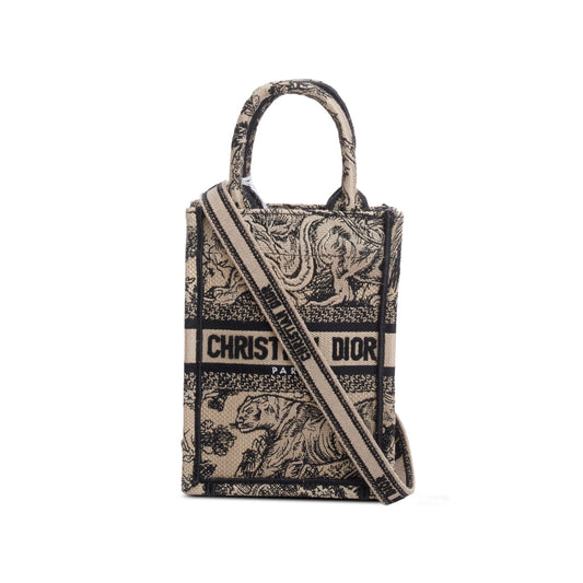 Christian Dior 2022 Black Canvas Toile de Jouy Embroidered Mini Book Tote