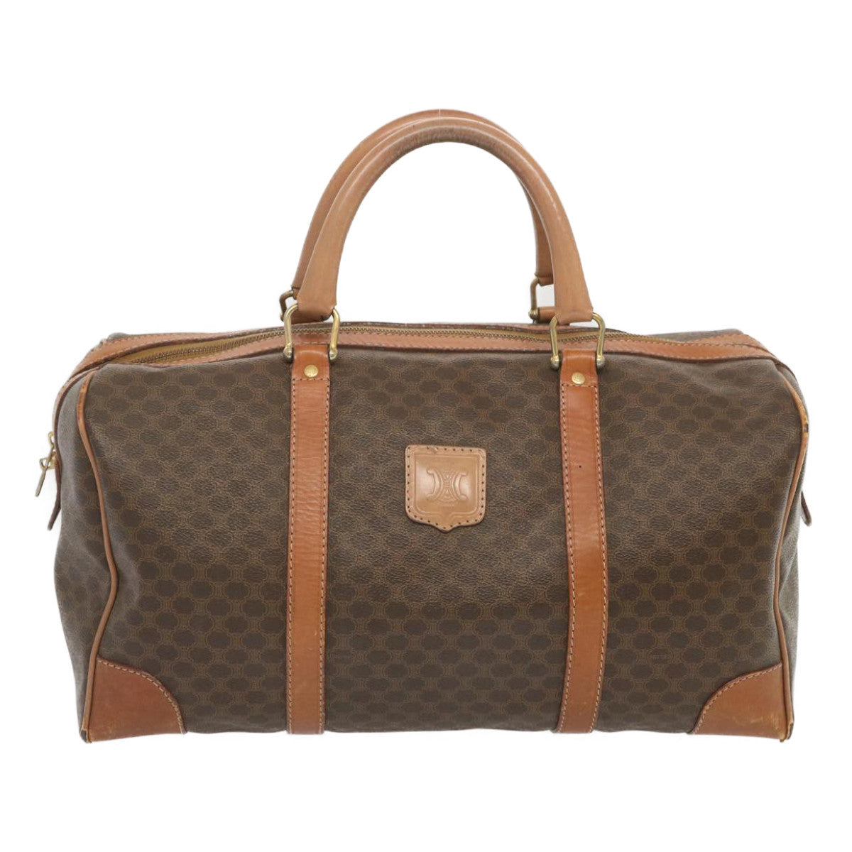 Luxury CELINE Macadam Canvas Boston Bag PVC Brown 68005