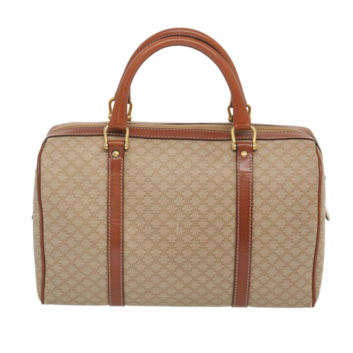 Luxury CELINE Macadam Canvas Boston Bag Beige 68007