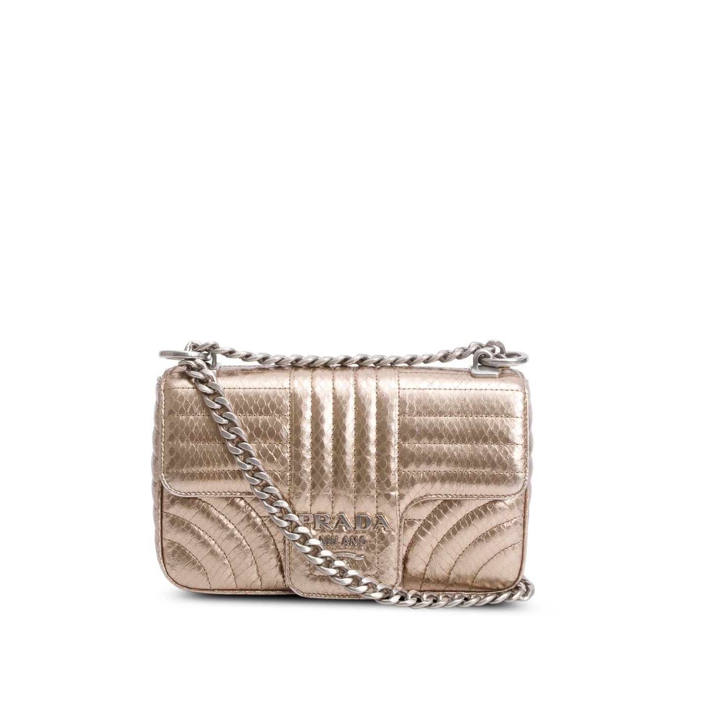Prada Metallic Gold Python Diagramme Shoulder Bag