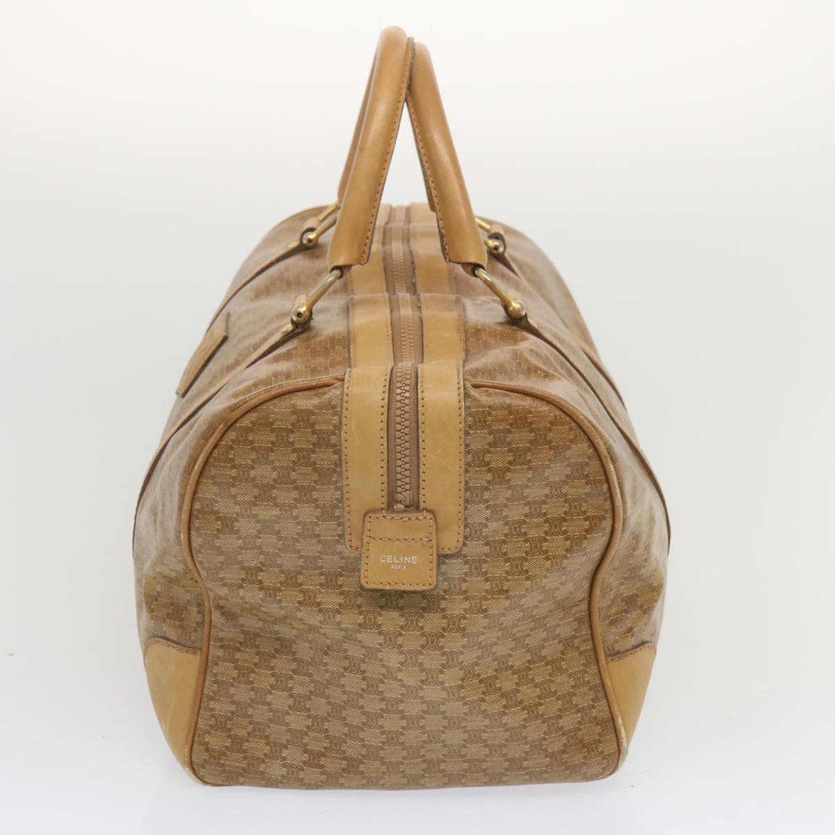 Luxury CELINE Macadam Canvas Boston Bag Beige 68079