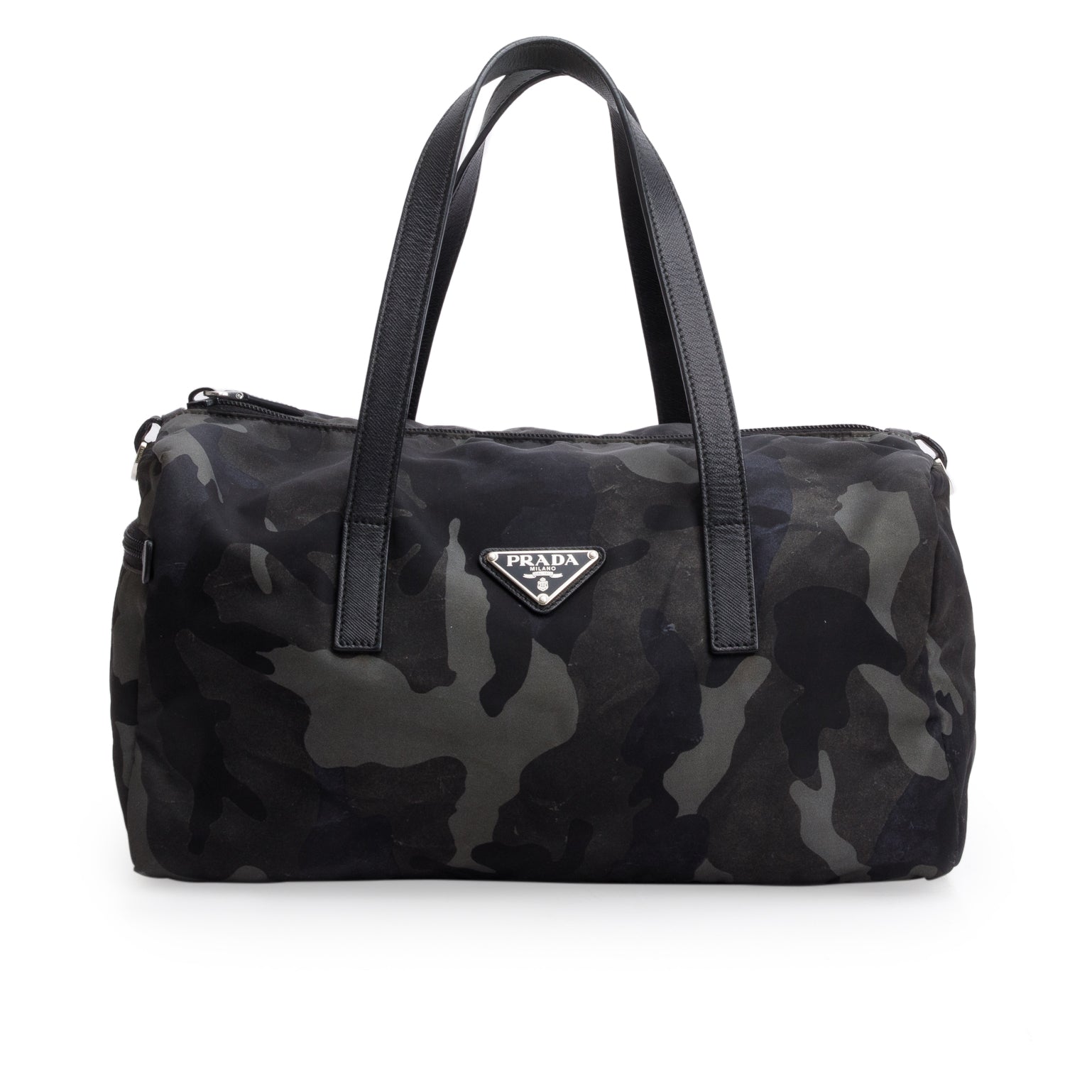 Prada Black Nylon Convertible Camouflage Small Boston Bag