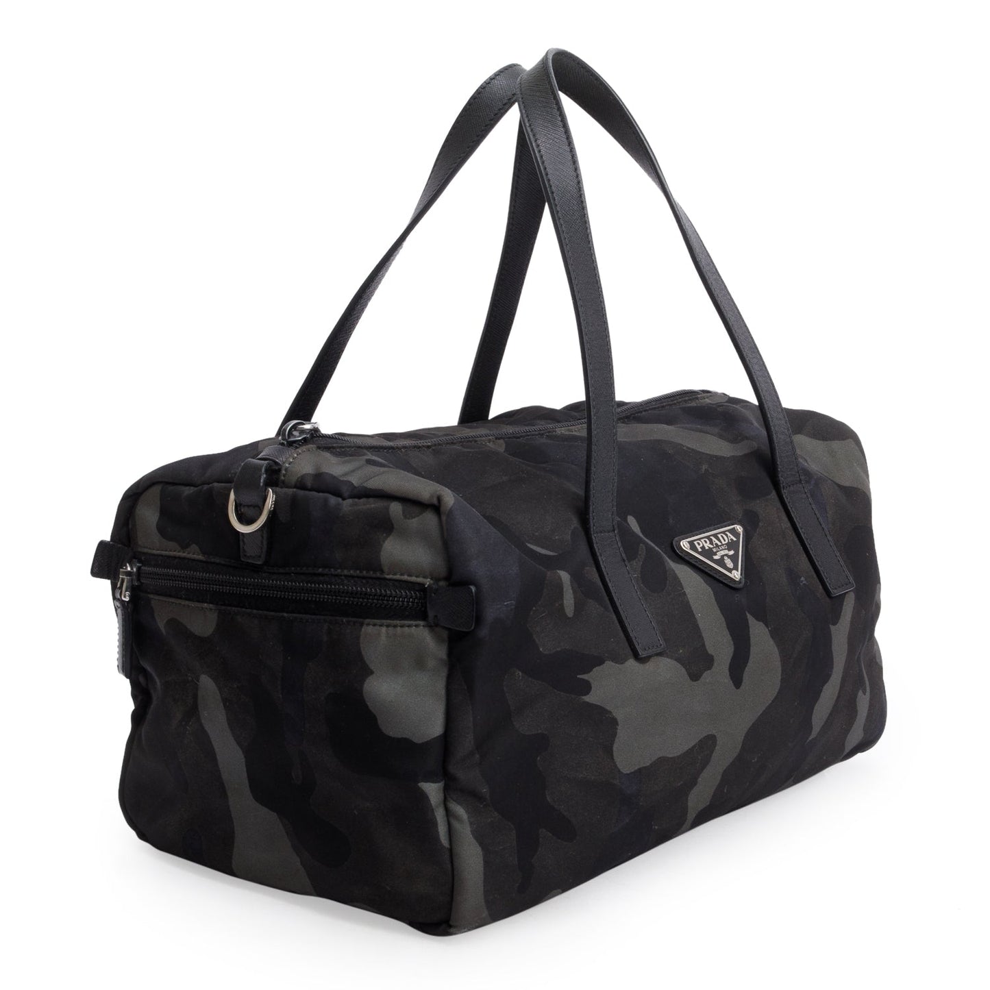 Prada Black Nylon Convertible Camouflage Small Boston Bag