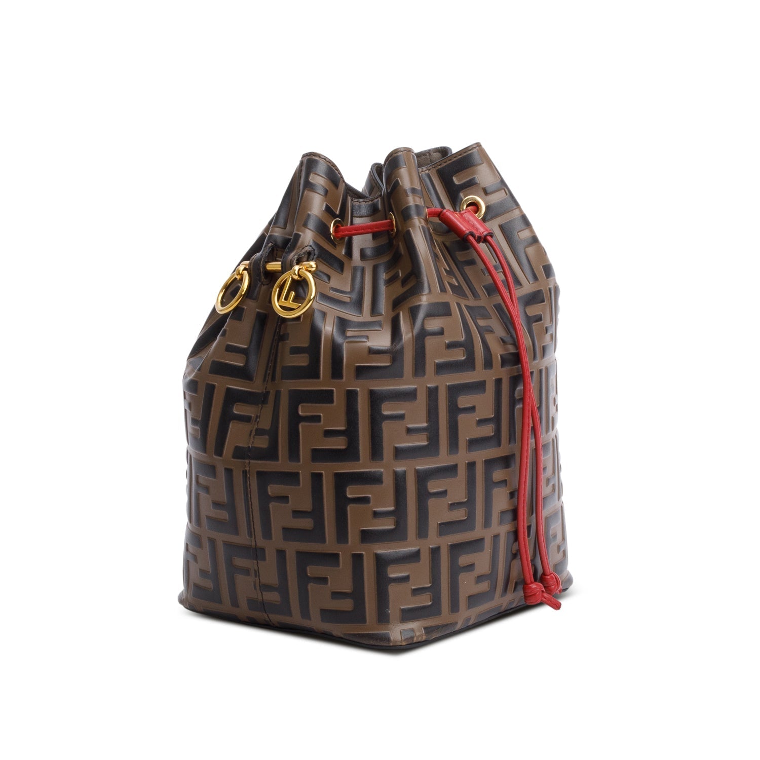 Fendi Brown Vitello Liberty FF 1974 Embossed Small Mon Tresor Bucket Bag