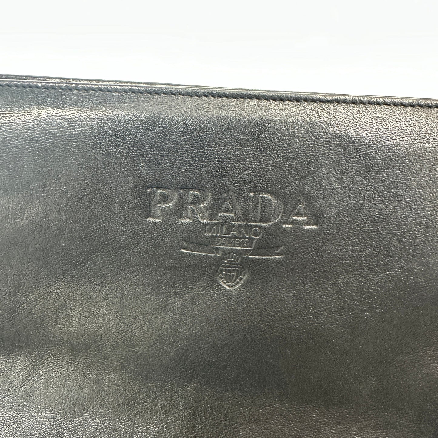 PRADA Leather Shoulder Bag Black AB Rank pr9911js