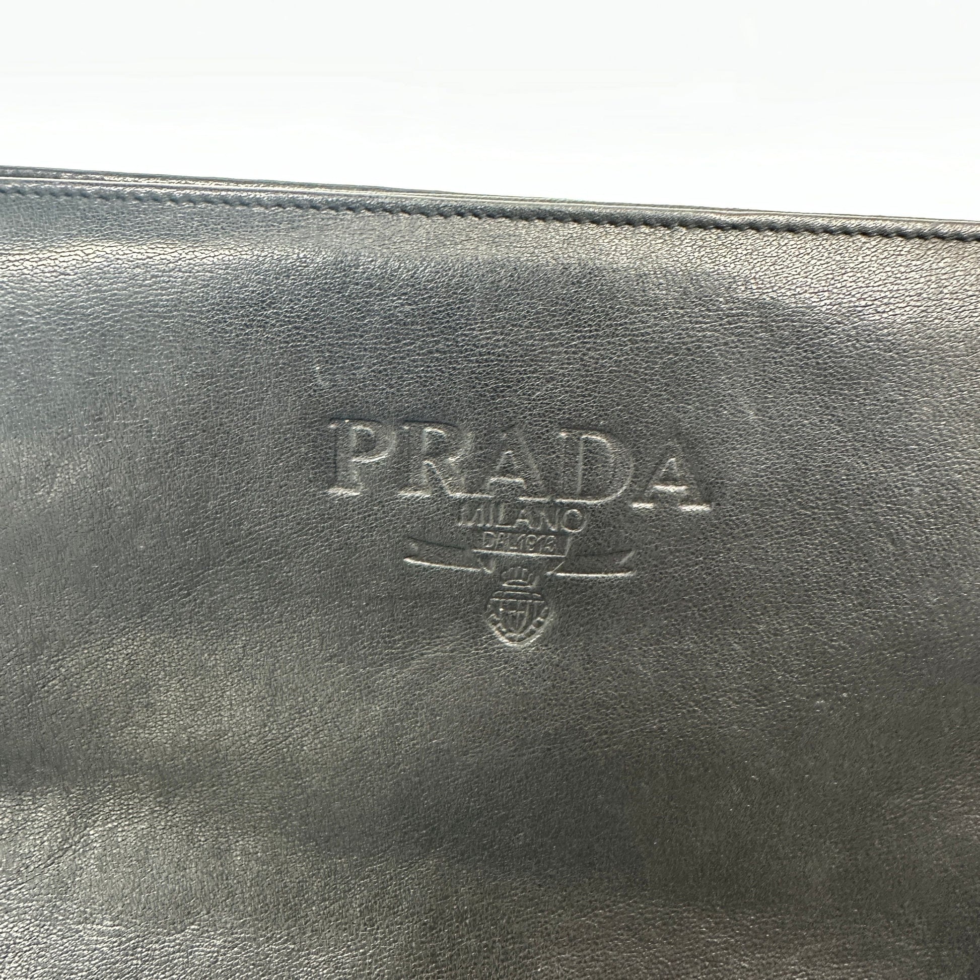 PRADA Leather Shoulder Bag Black AB Rank pr9911js