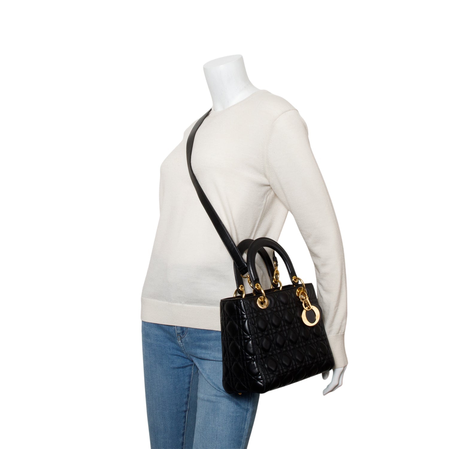 Christian Dior Black Cannage Lambskin Leather Medium Lady Dior Bag