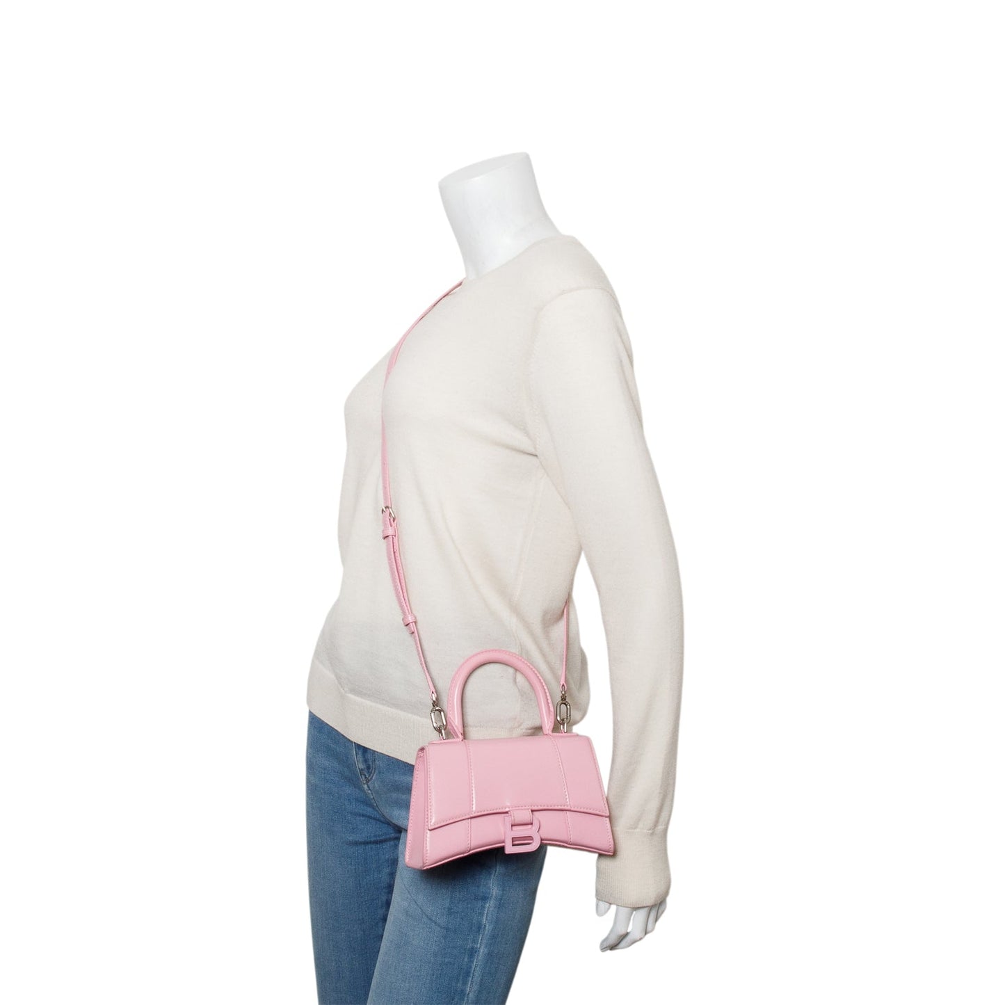 Balenciaga Pink Shiny Box Calfskin Leather XS Hourglass Top Handle Bag