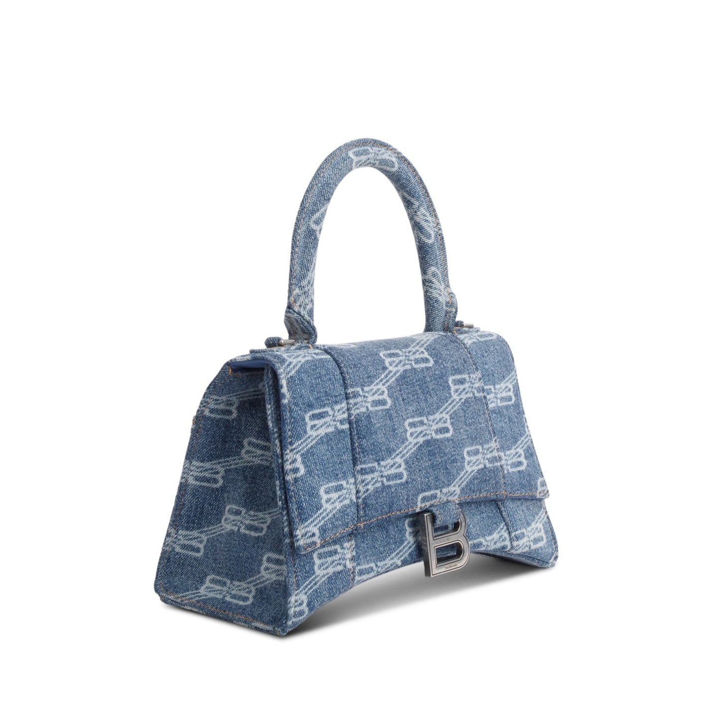 Balenciaga Blue BB Monogram Denim Small Hourglass Top Handle Bag