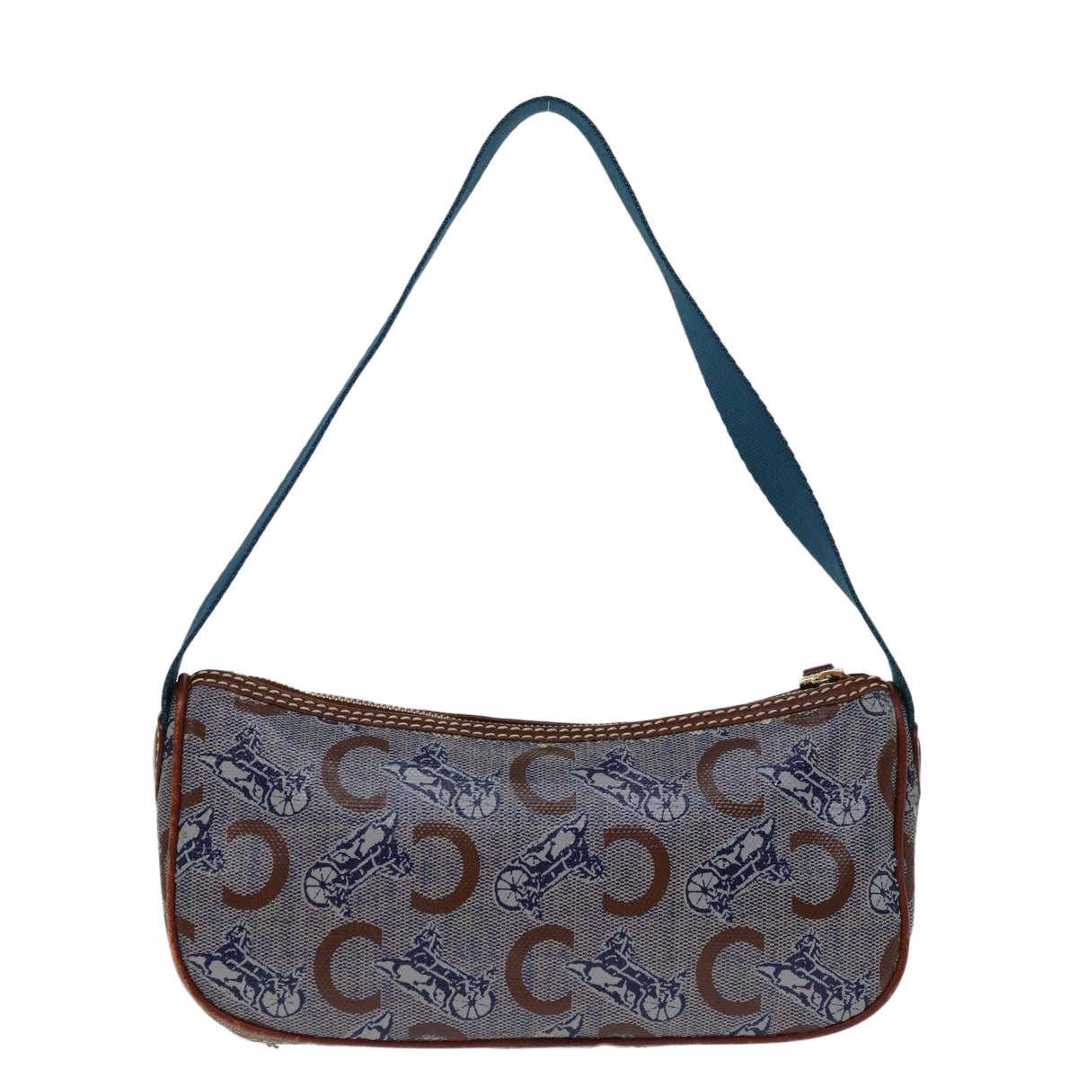 Luxury CELINE C Macadam Canvas Shoulder Bag Blue 68504