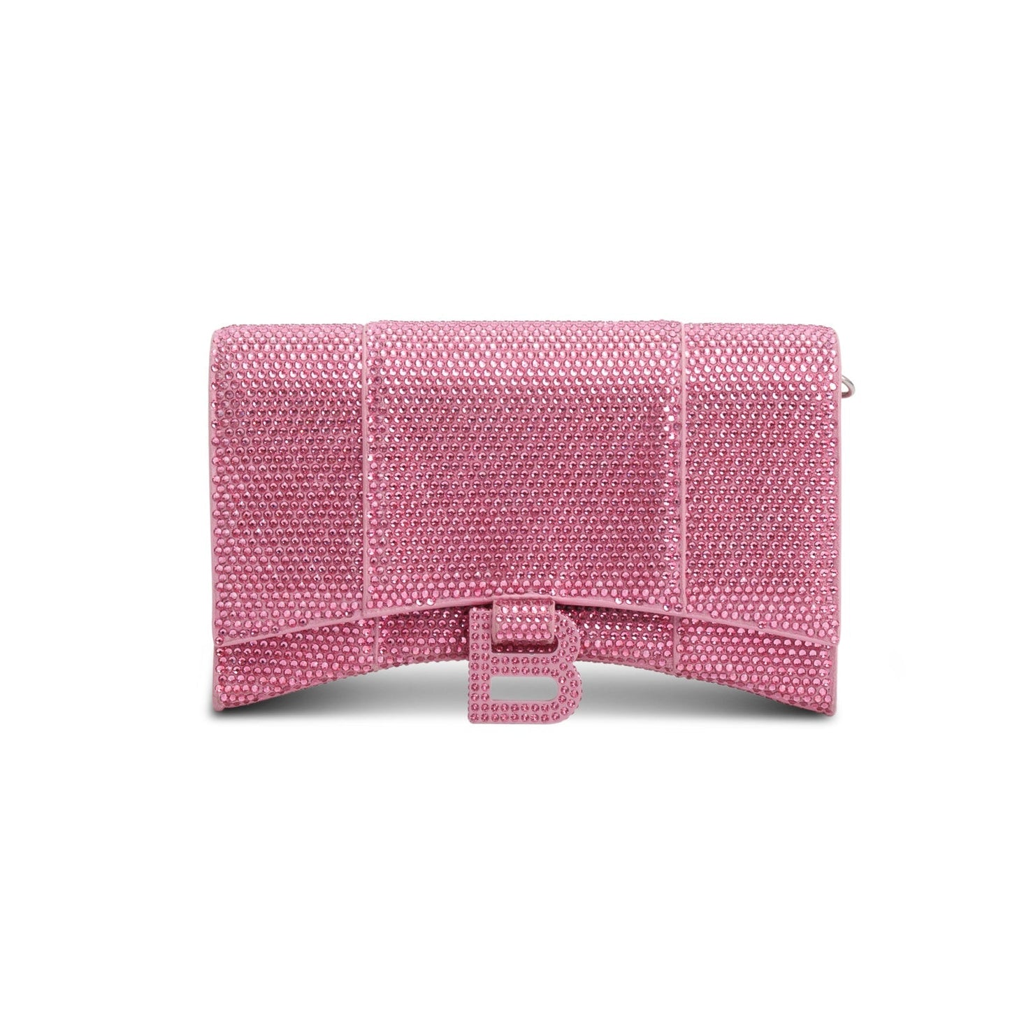 Balenciaga Pink Rhinestone Hourglass Wallet on Chain