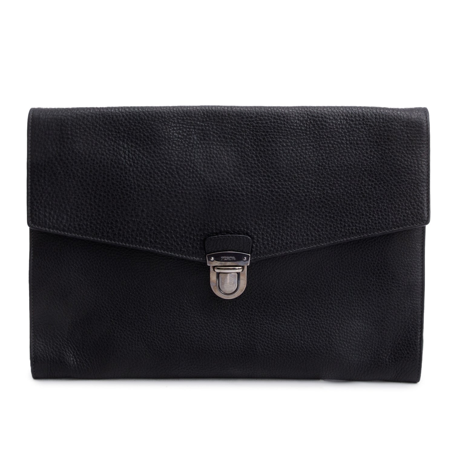 Prada Black Vitello Daino Document Clutch