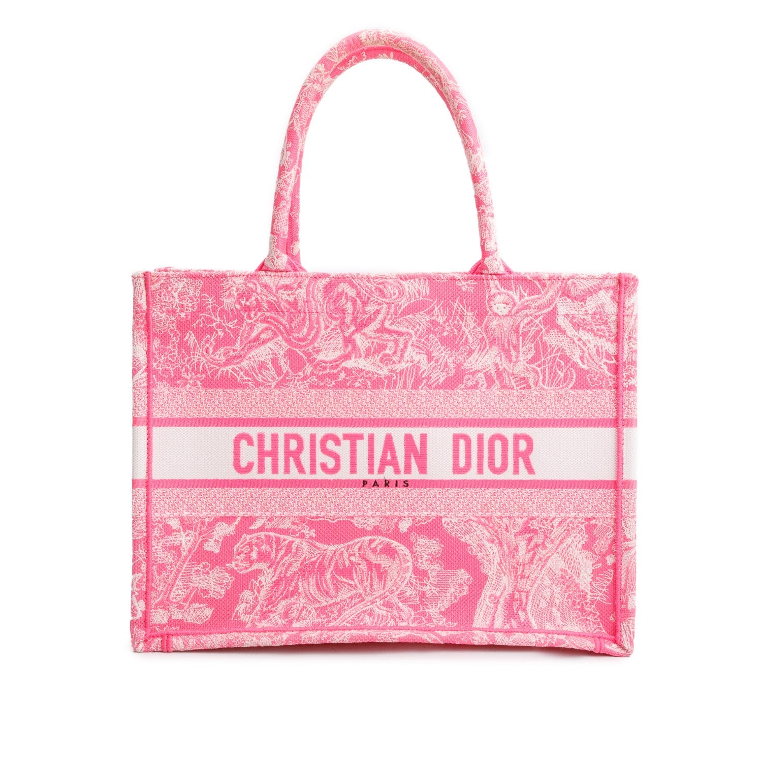 Christian Dior 2022 Pink Canvas Toile de Jouy Embroidered Medium Book Tote