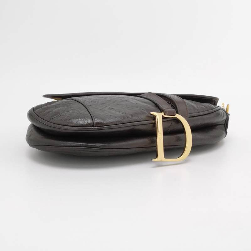 Dior Saddle Ostrich Leather Dark Brown Shoulder Bag