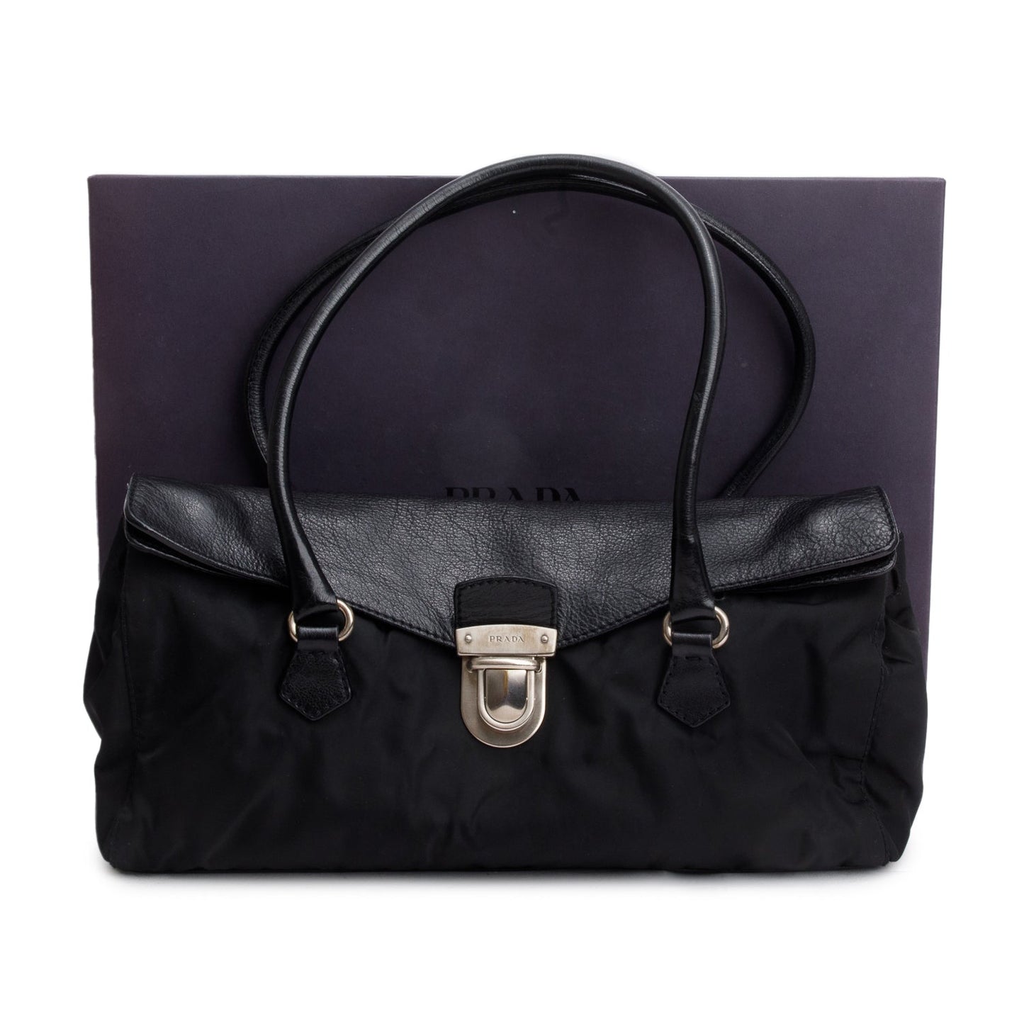 Prada Black Tessuto Nylon Bufalo Leather Easy Shoulder Bag