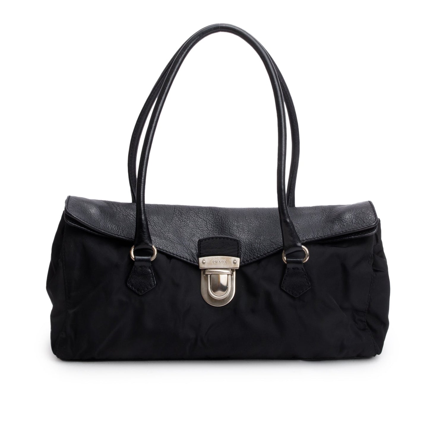 Prada Black Tessuto Nylon Bufalo Leather Easy Shoulder Bag