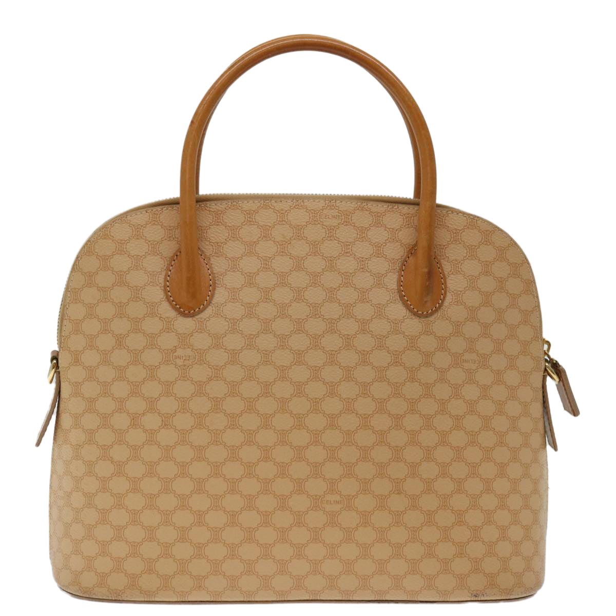 Luxury CELINE Macadam Canvas Hand Bag PVC Leather 2way Beige 69018