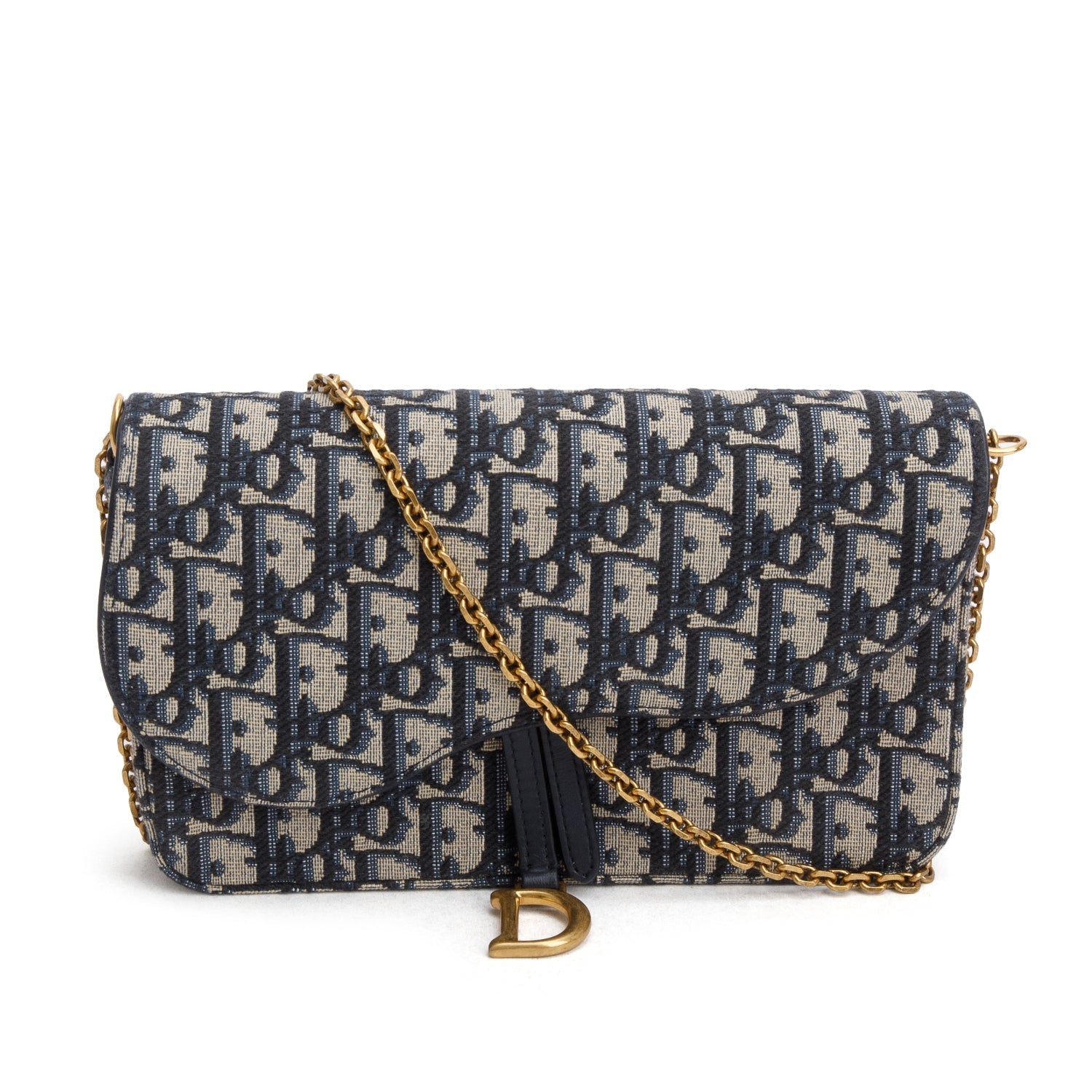 Christian Dior 2024 Oblique Jacquard Saddle Pouch with Chain