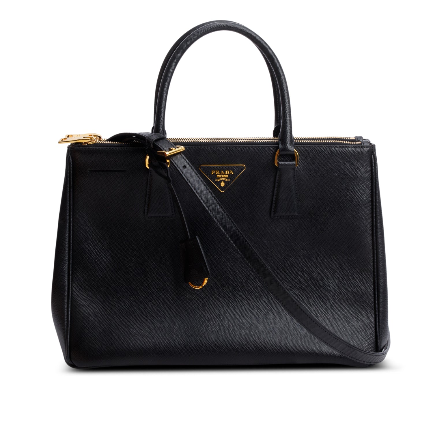 Prada Black Saffiano Lux Medium Double Zip Galleria Tote