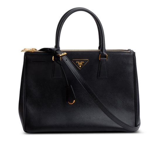 Prada Black Saffiano Lux Medium Double Zip Galleria Tote