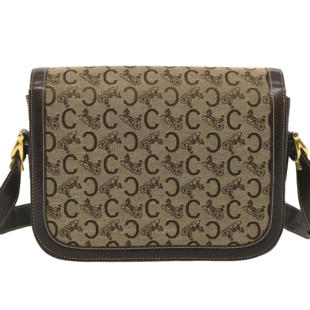 Luxury CELINE C Macadam Canvas Shoulder Bag Beige 69250
