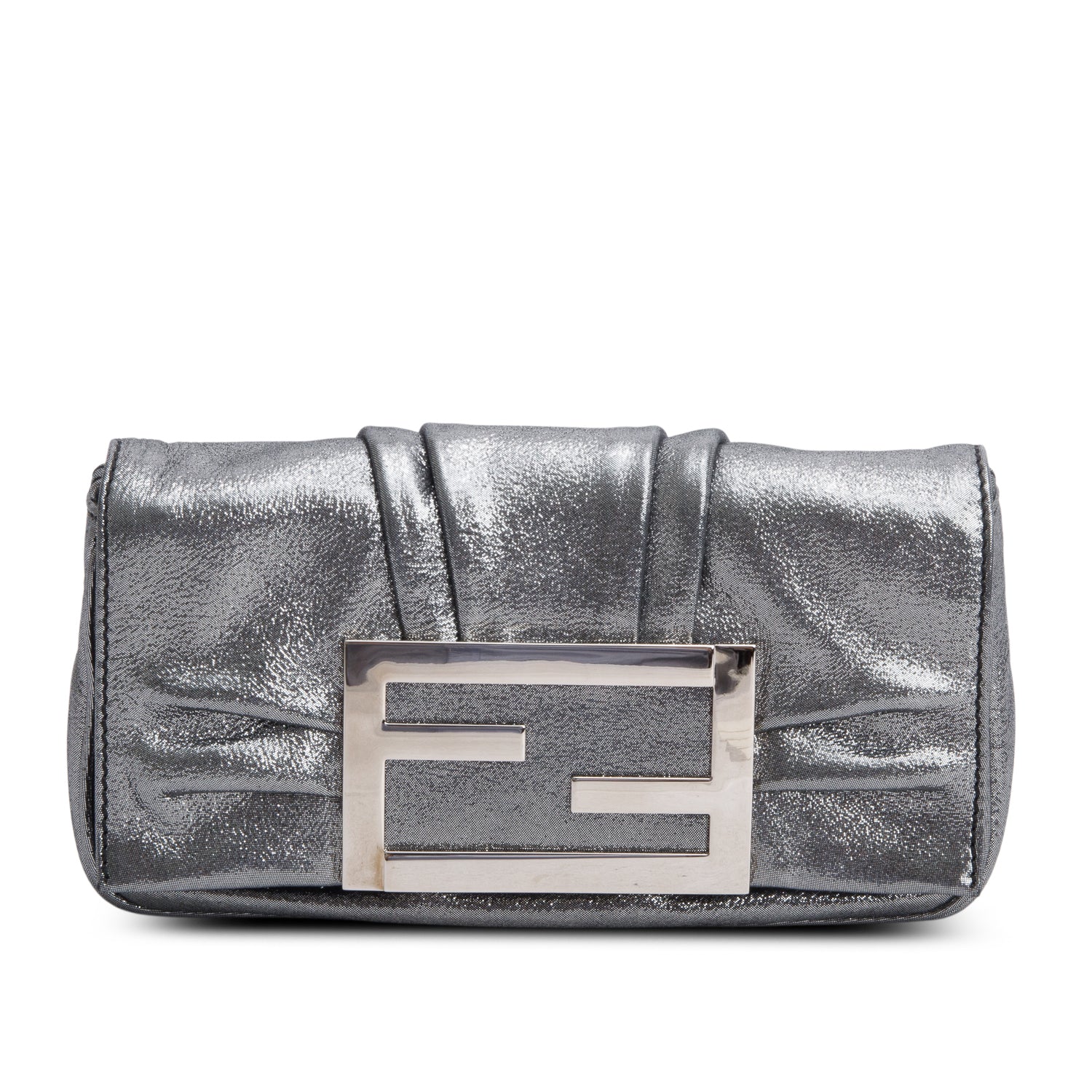 Fendi Metallic Silver Calfskin Mia Pochette Chain Bag