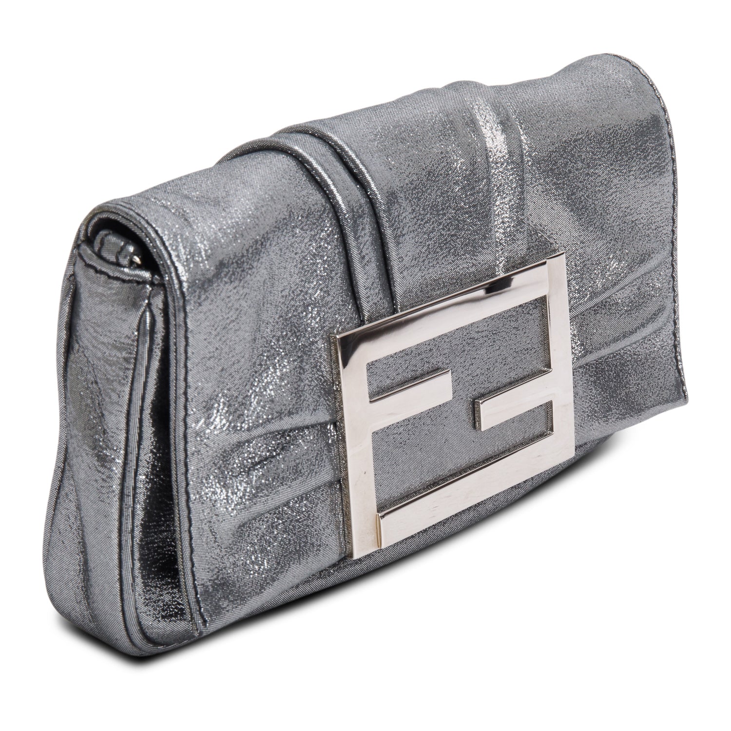Fendi Metallic Silver Calfskin Mia Pochette Chain Bag