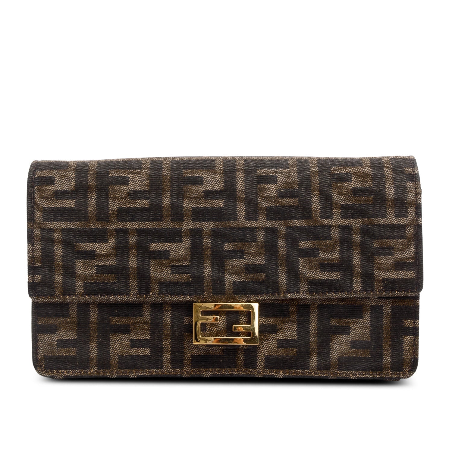 Fendi Brown FF Jacquard Baguette Wallet on Chain