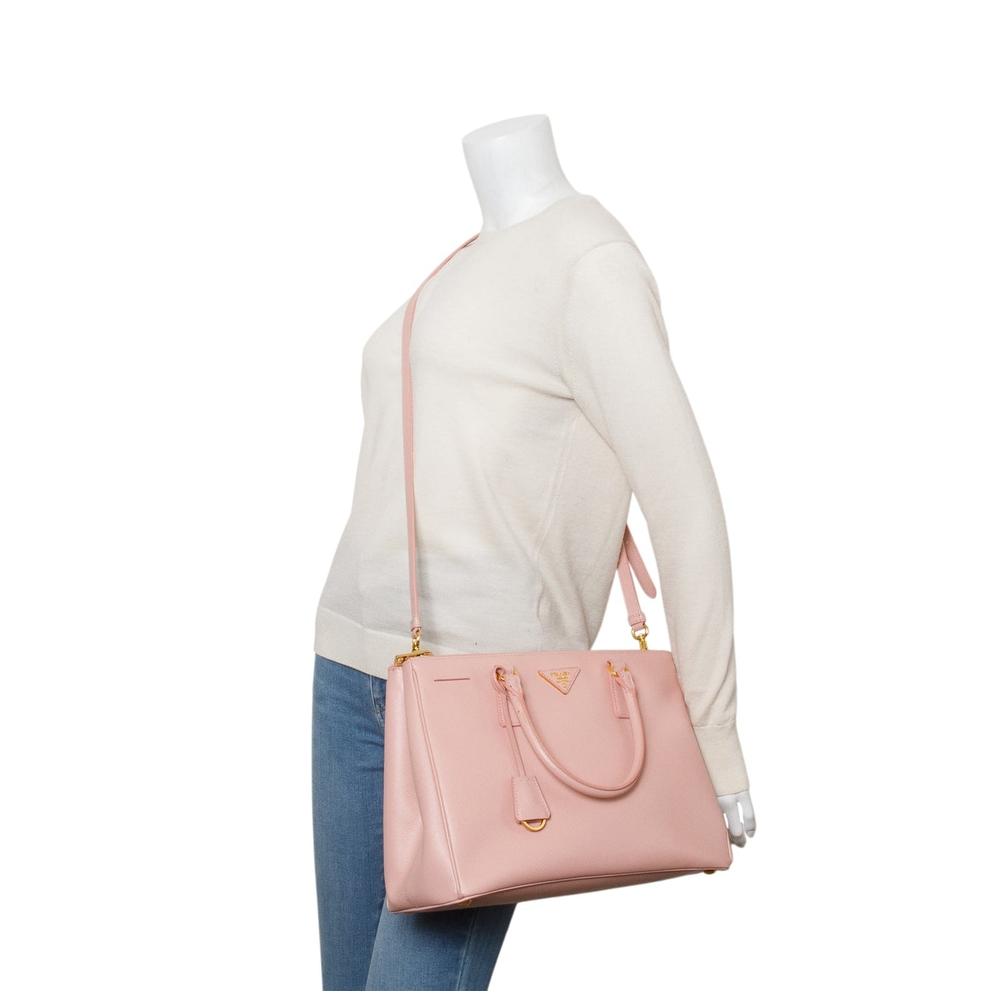 Prada Pink Saffiano Lux Medium Double Zip Galleria Tote
