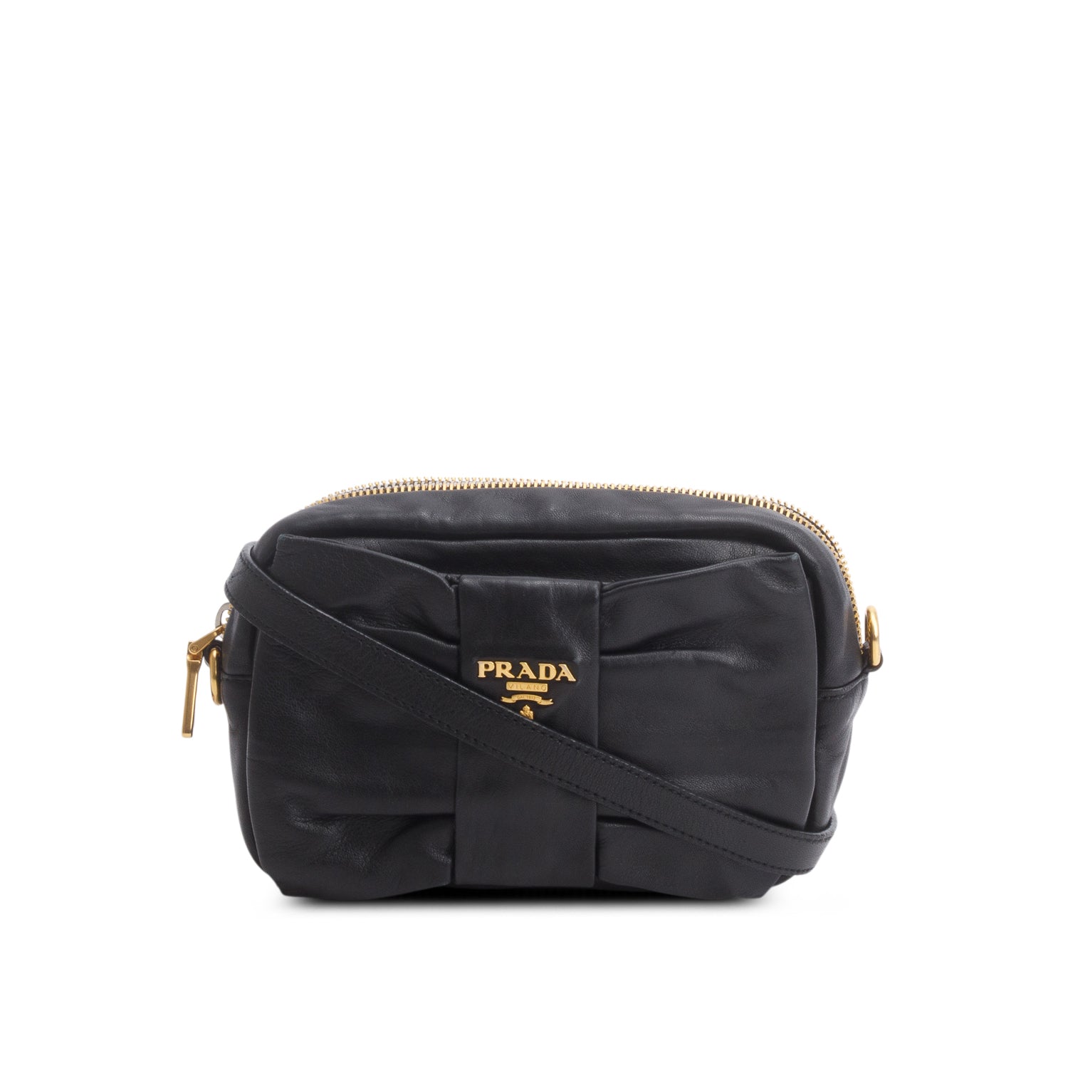 Prada Black Nappa Fiocco Bow Crossbody Clutch