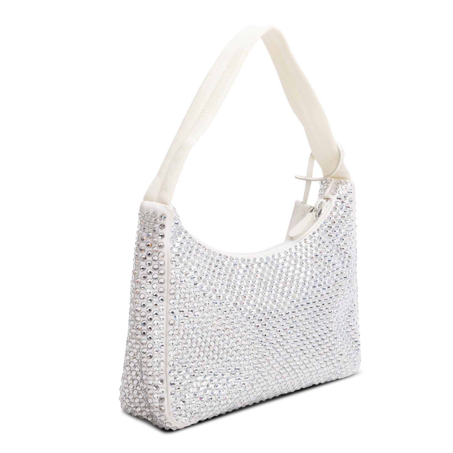 Prada White Satin Crystal Mini Re-Edition 2000 Bag
