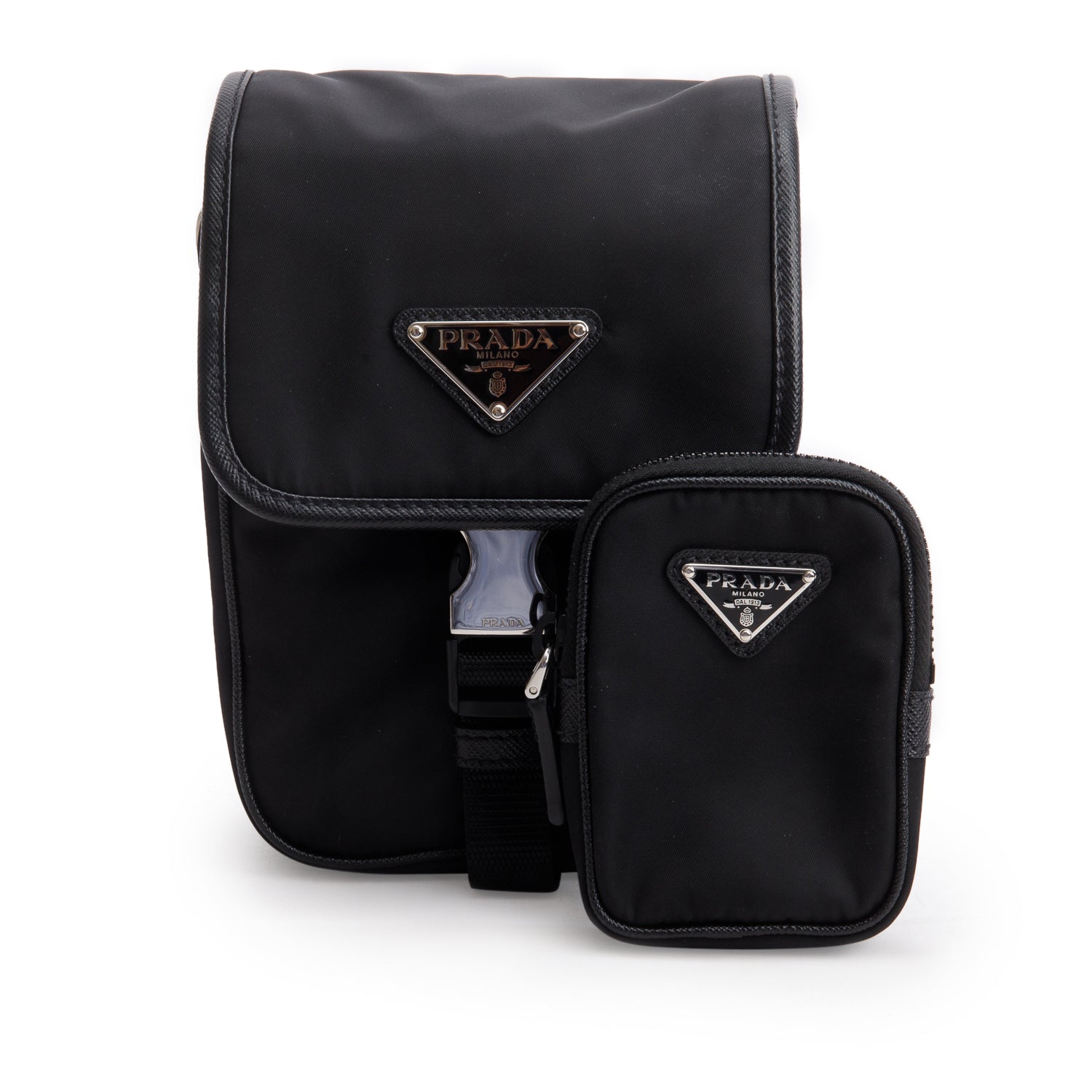 Prada Black Re-Nylon Saffiano Mini Pocket Single Snap Buckle Messenger Bag