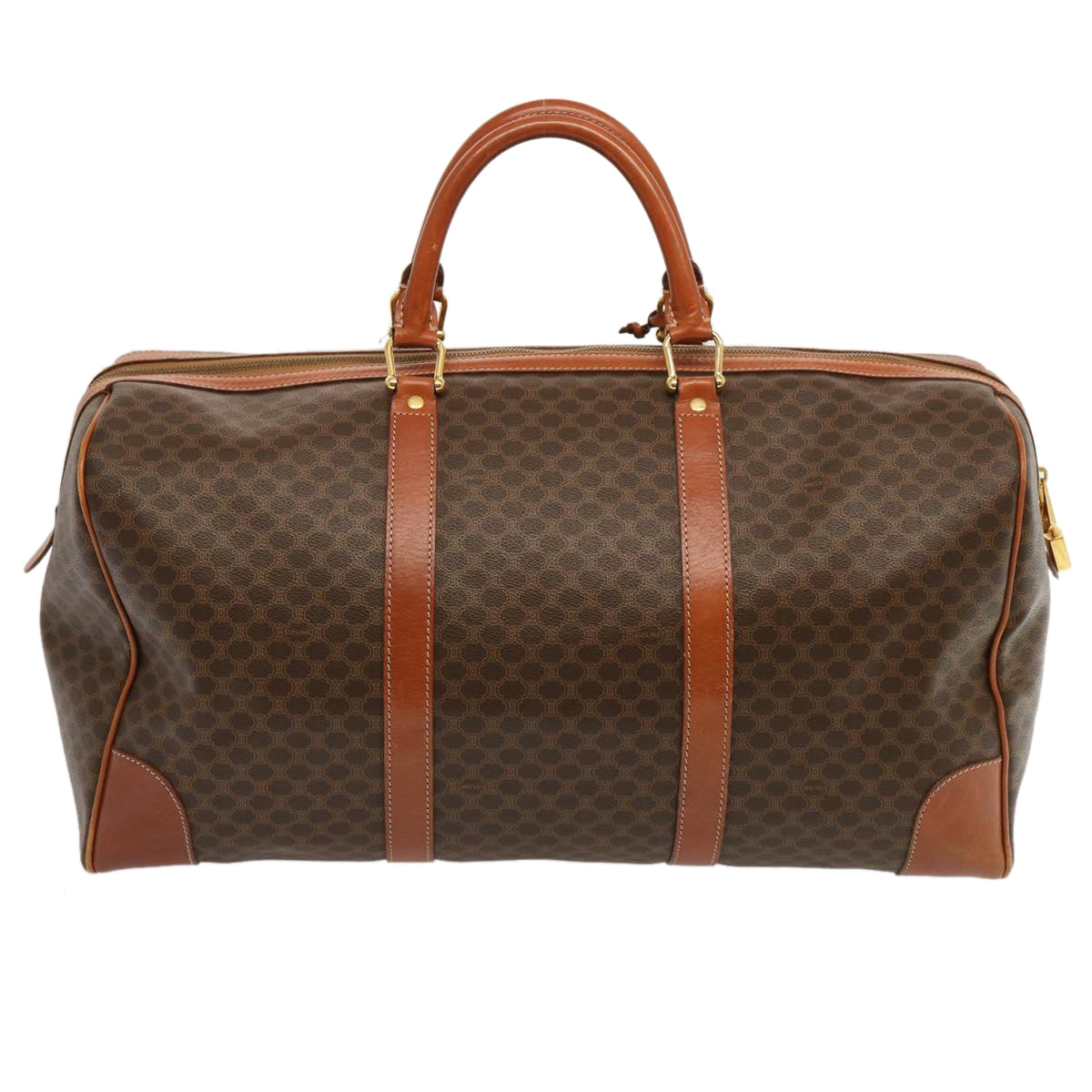 Luxury CELINE Macadam Canvas Boston Bag PVC Brown 69967