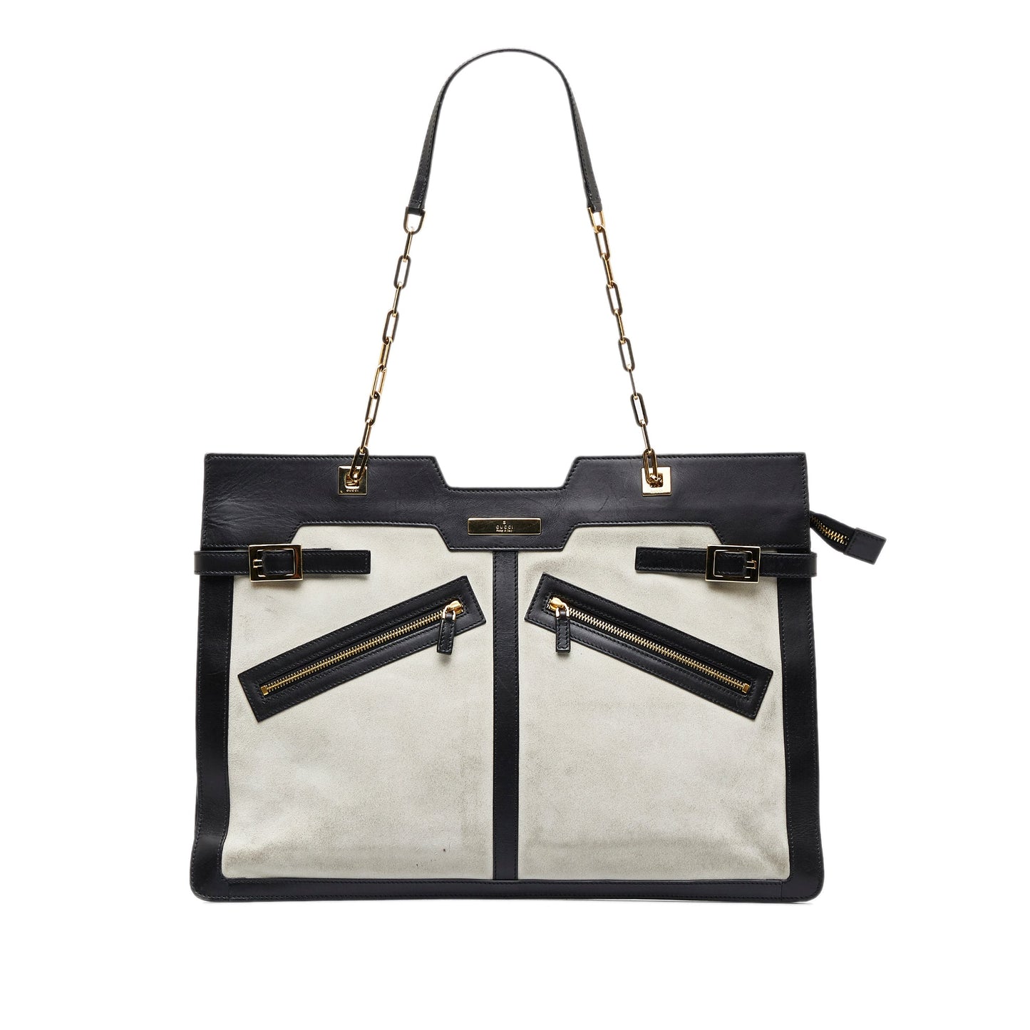 Gucci White Leather Suede Tote