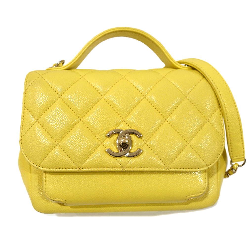 Chanel Chain Shoulder Bag Matrasse Yellow Caviar S Turn-Lock Coco A93607