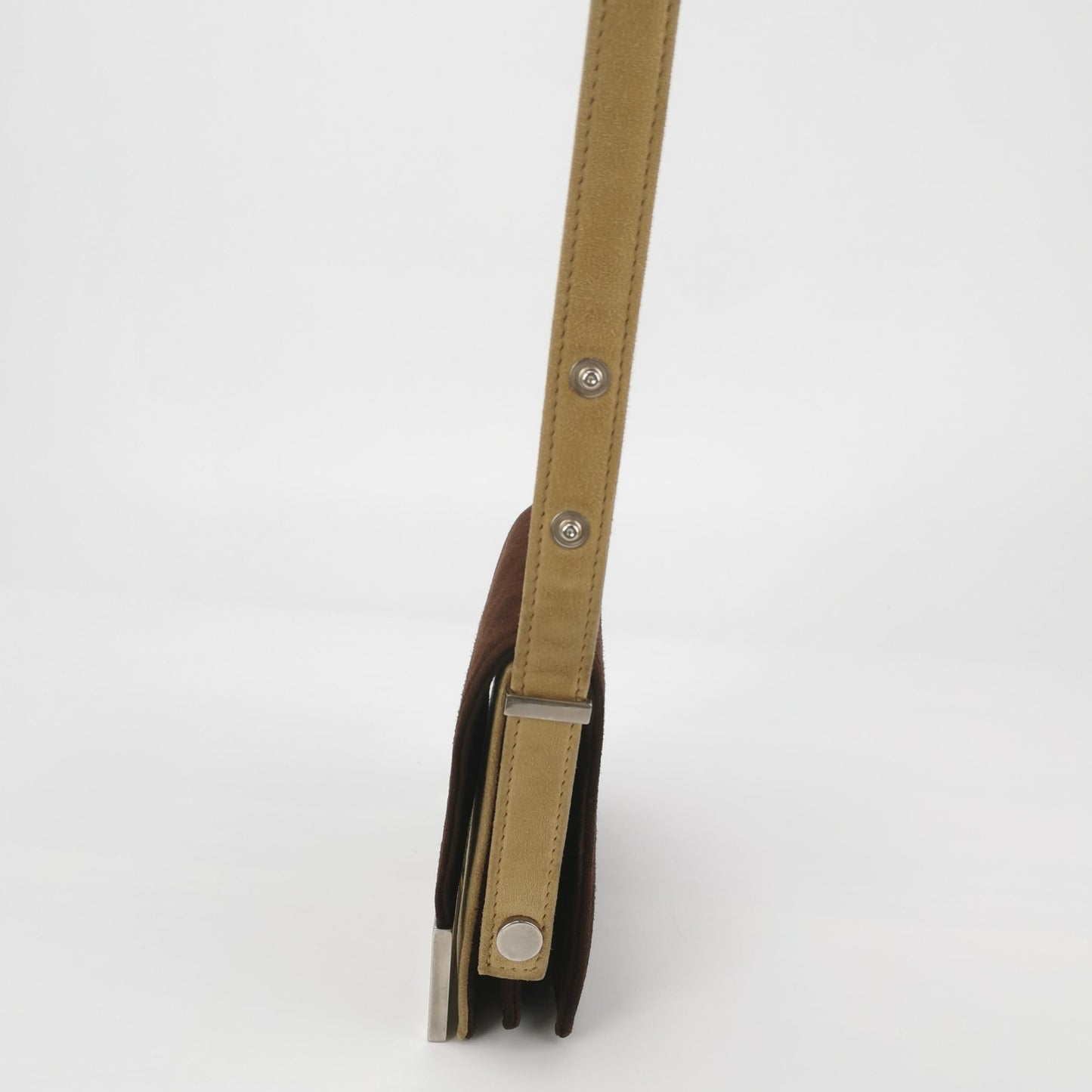 Fendi Mini Bicolor Brown Suede Front Buckle Crossbody Bag