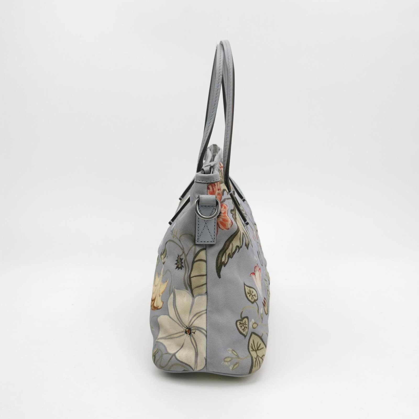 Gucci Flora Knight Tote Blue Nylon and Leather Small