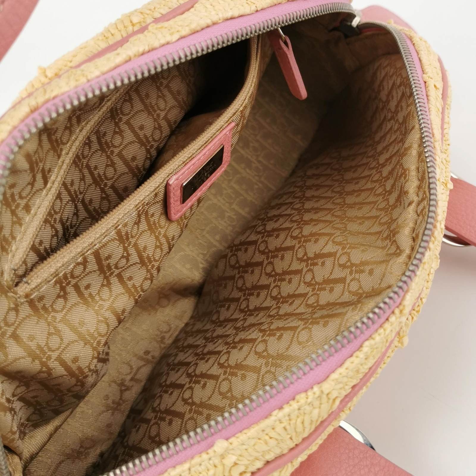 Dior Wicker Boston Bag Floral Embroidery Pink Leather