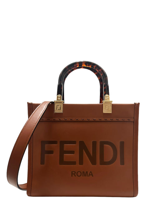 Fendi Brown Leather Small Fendi Sunshine Shopper Tote Bag