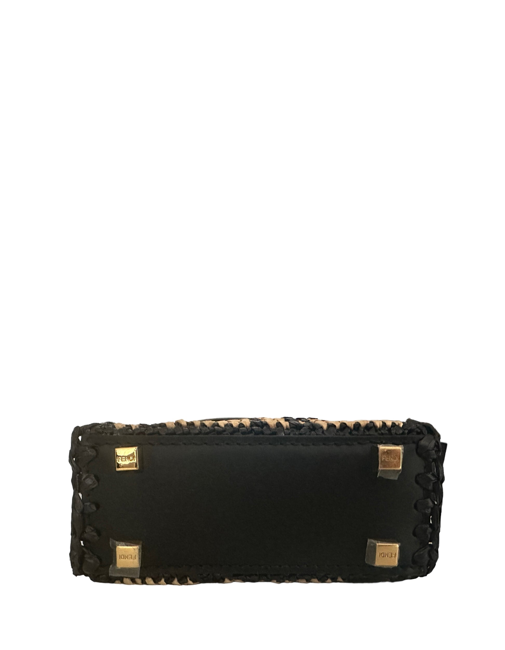 Fendi Monogram Black/Beige Raffia Mini Sunshine Shopper Tote Bag