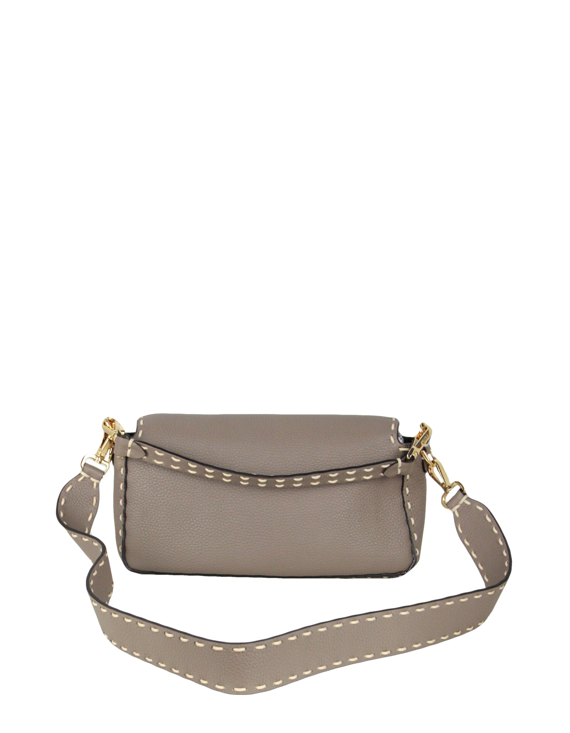 Fendi Grey Selleria Leather NM Baguette Bag w/ Stitched Trim
